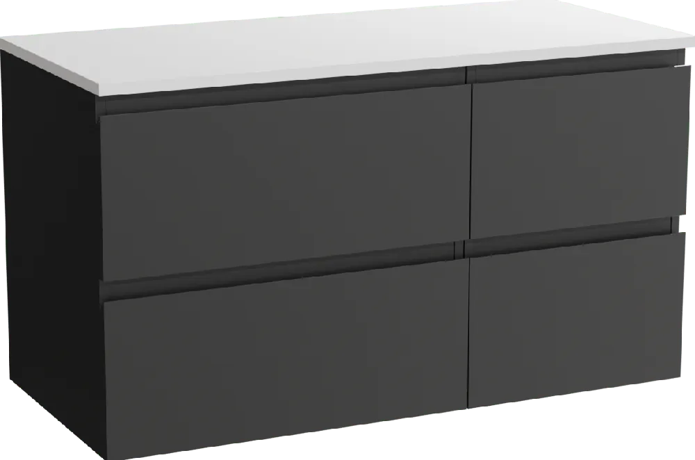 Linie Lado meuble salle de bains suspendu 100 x 46 cm noir mat avec Lado tablette simple ou double en marbre composite blanc mat