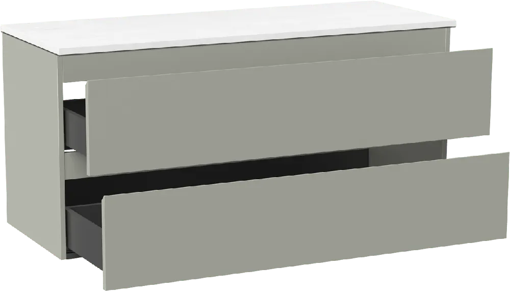 Linie Lado meuble salle de bains suspendu 120 x 46 cm greige avec Lado tablette double en marbre composite blanc mat