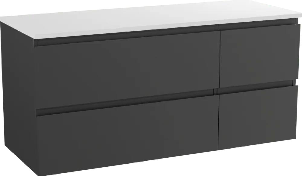 Linie Lado meuble salle de bains suspendu 120 x 46 cm noir mat avec Lado tablette double en marbre composite blanc mat
