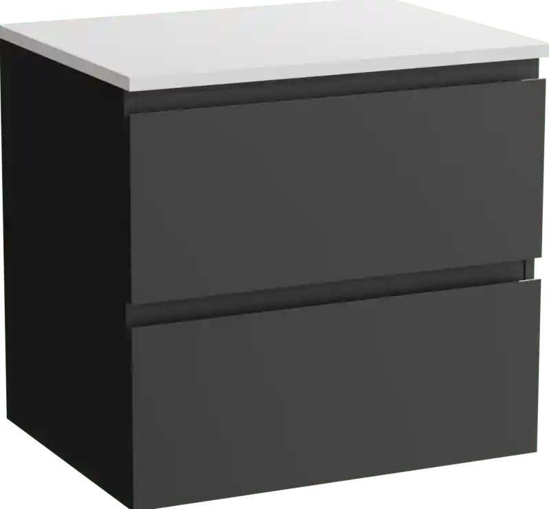 Linie Lado meuble salle de bains suspendu 60 x 46 cm noir mat avec Lado tablette simple en marbre composite blanc mat