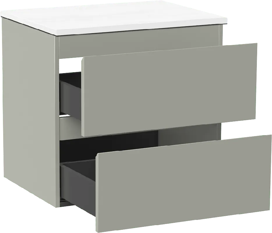 Linie Lado meuble salle de bains suspendu 60 x 46 cm greige avec Lado tablette simple en marbre composite blanc mat