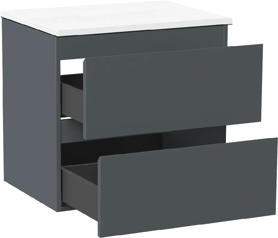 Linie Lado meuble salle de bains suspendu 60 x 46 cm bleu anthracite avec Lado tablette simple en marbre composite blanc mat