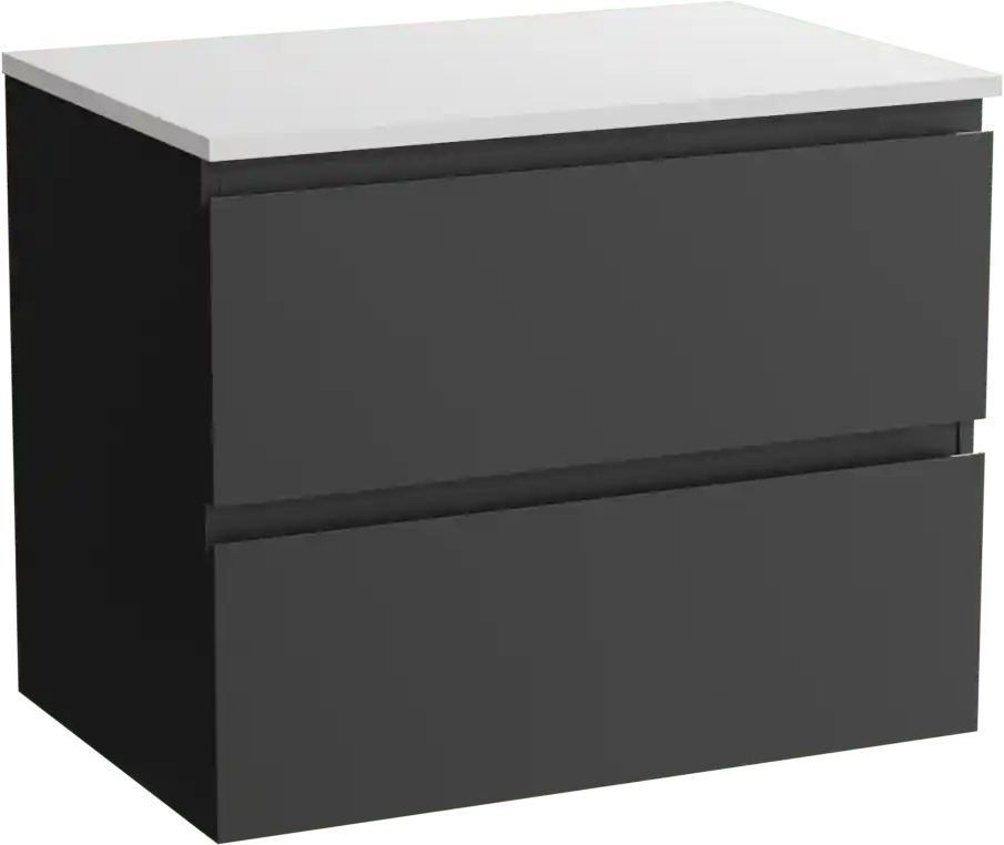 Linie Lado meuble salle de bains suspendu 70 x 46 cm noir mat avec Lado tablette simple en marbre composite blanc mat