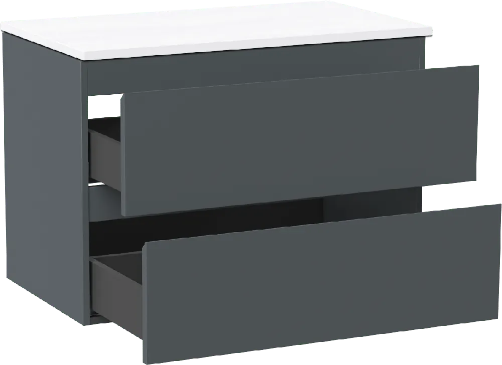 Linie Lado meuble salle de bains suspendu 80 x 46 cm bleu anthracite avec Lado tablette simple en marbre composite blanc mat