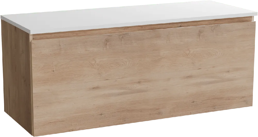 Linie Lado meuble salle de bains suspendu 120 x 46 cm chêne naturel avec Lado tablette double en marbre composite blanc mat