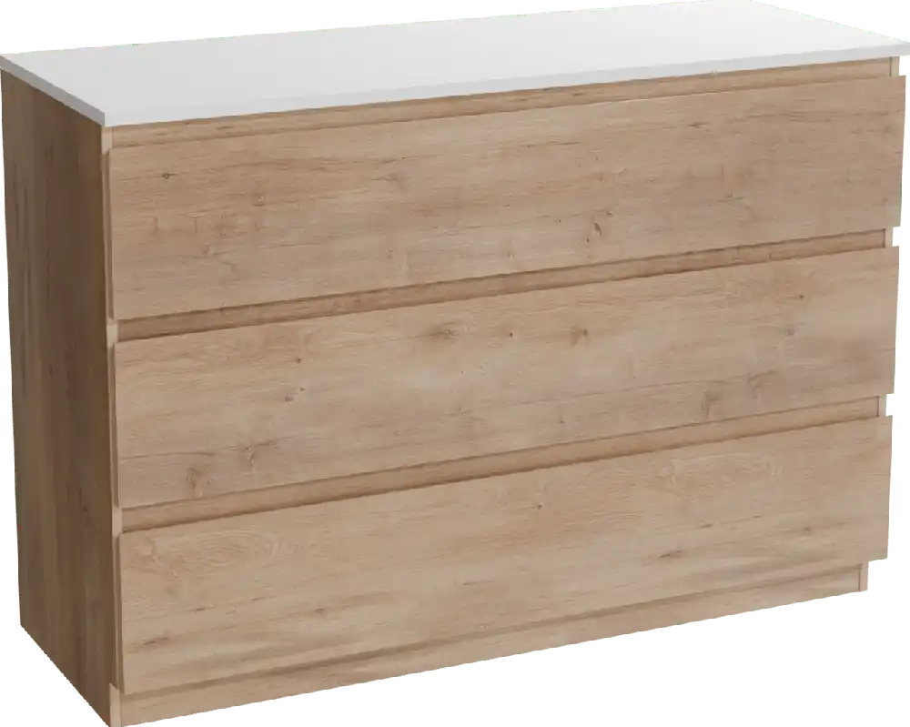 Linie Lado meuble salle de bains à poser 120 x 46 cm chêne naturel avec Lado tablette double en marbre composite blanc mat