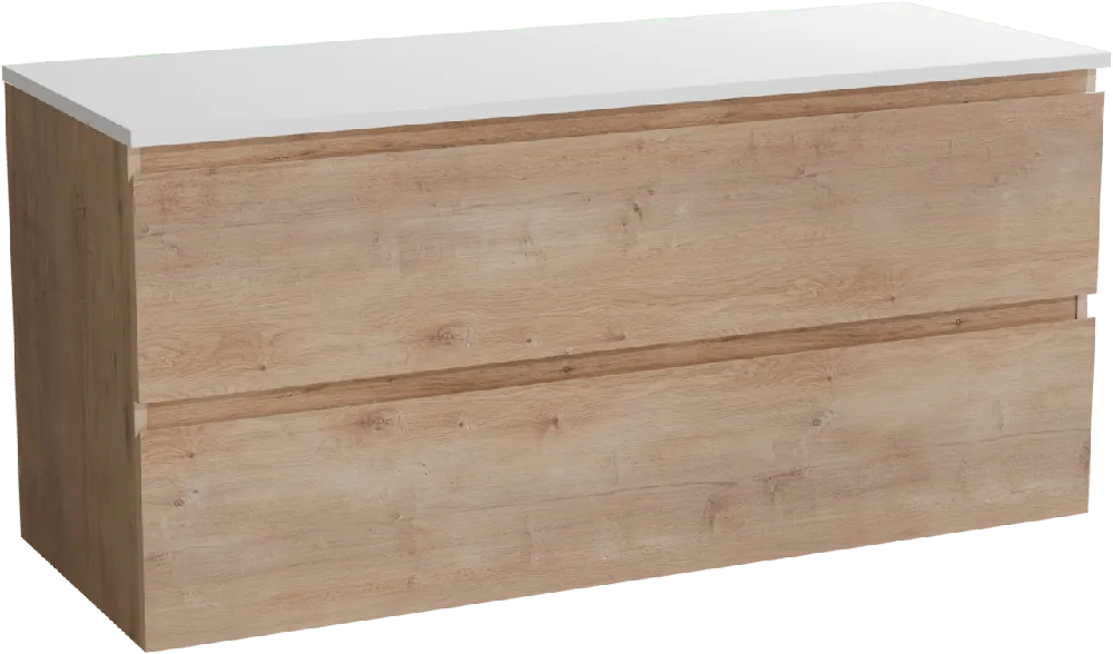 Linie Lado meuble salle de bains suspendu 120 x 46 cm chêne naturel avec Lado tablette double en marbre composite blanc mat