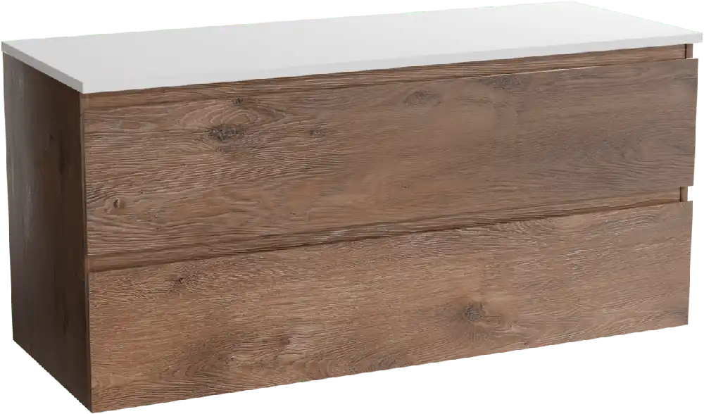 Linie Lado meuble salle de bains suspendu 120 x 46 cm chêne brun avec Lado tablette double en marbre composite blanc mat