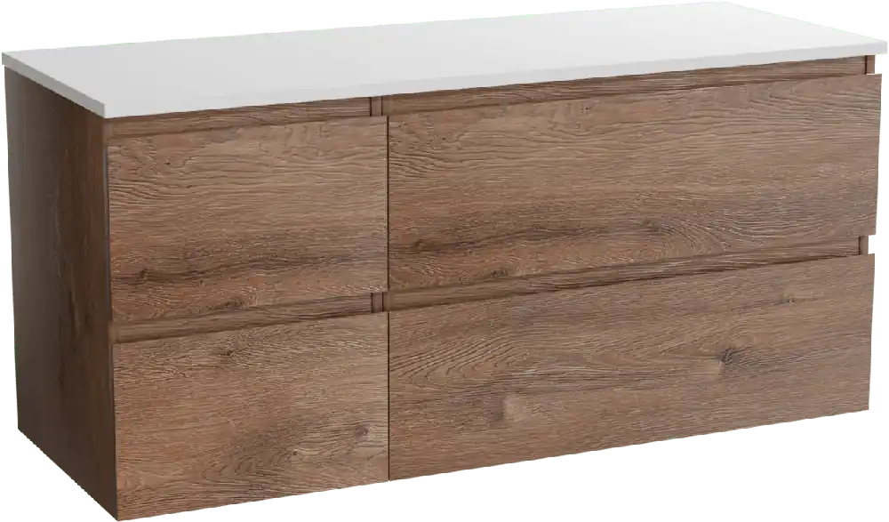 Linie Lado meuble salle de bains suspendu 120 x 46 cm chêne brun avec Lado tablette double en marbre composite blanc mat