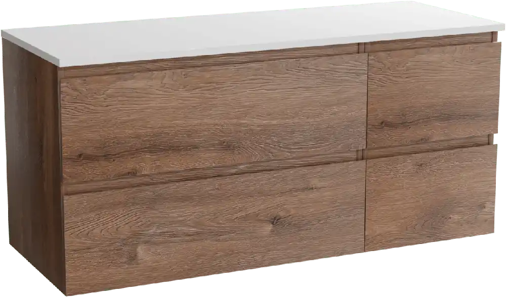 Linie Lado meuble salle de bains suspendu 120 x 46 cm chêne brun avec Lado tablette double en marbre composite blanc mat