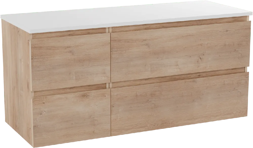Linie Lado meuble salle de bains suspendu 120 x 46 cm chêne naturel avec Lado tablette double en marbre composite blanc mat