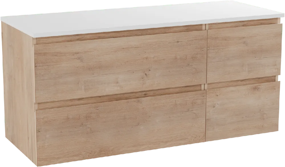 Linie Lado meuble salle de bains suspendu 120 x 46 cm chêne naturel avec Lado tablette double en marbre composite blanc mat