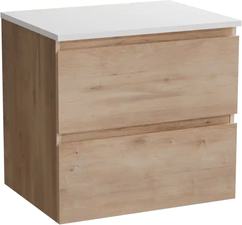 Linie Lado meuble salle de bains suspendu 60 x 46 cm chêne naturel avec Lado tablette simple en marbre composite blanc mat