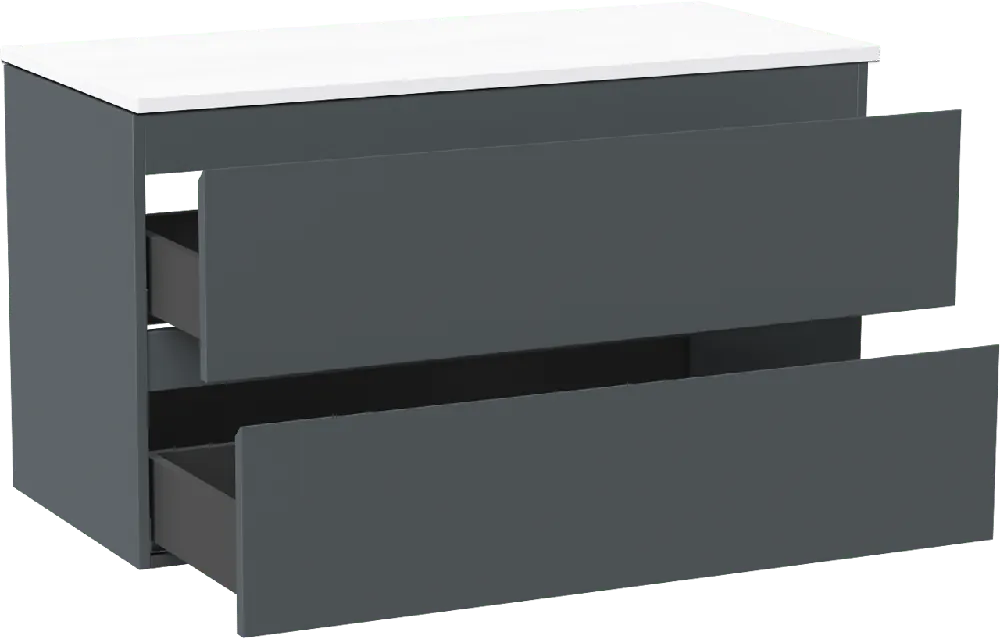 Linie Lado meuble salle de bains suspendu 100 x 46 cm bleu anthracite avec Lado tablette simple ou double en marbre composite blanc mat