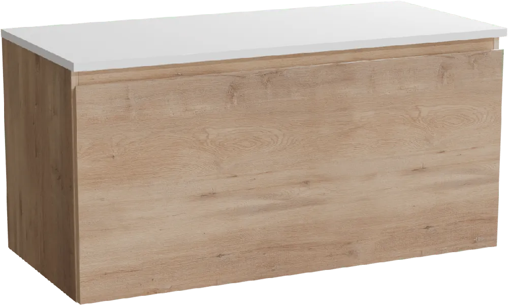 Linie Lado meuble salle de bains suspendu 100 x 46 cm chêne naturel avec Lado tablette simple ou double en marbre composite blanc mat