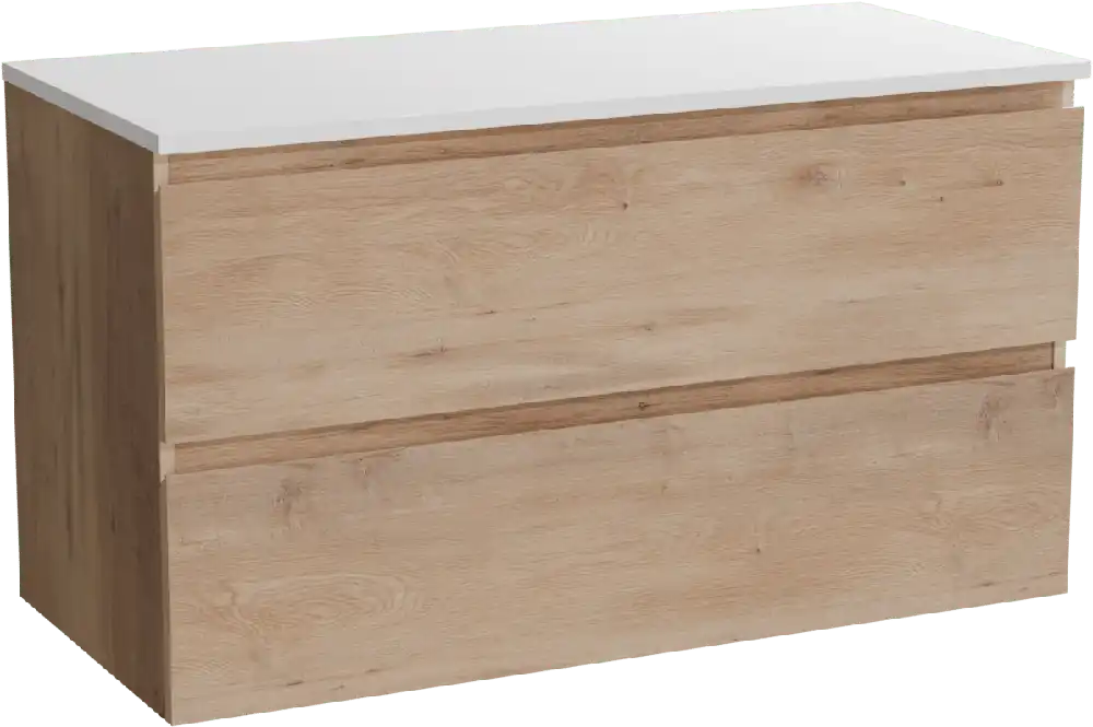 Linie Lado meuble salle de bains suspendu 100 x 46 cm chêne naturel avec Lado tablette simple ou double en marbre composite blanc mat