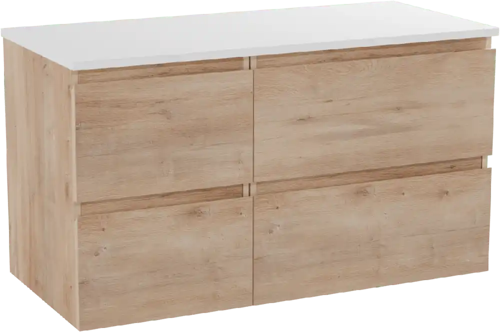 Linie Lado meuble salle de bains suspendu 100 x 46 cm chêne naturel avec Lado tablette simple ou double en marbre composite blanc mat