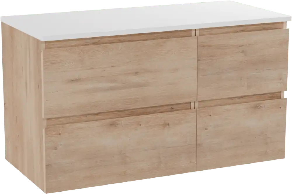 Linie Lado meuble salle de bains suspendu 100 x 46 cm chêne naturel avec Lado tablette simple ou double en marbre composite blanc mat