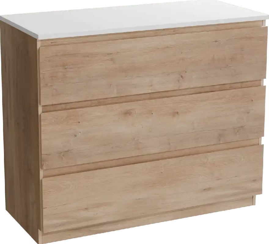 Linie Lado meuble salle de bains à poser 100 x 46 cm chêne naturel avec Lado tablette simple ou double en marbre composite blanc mat