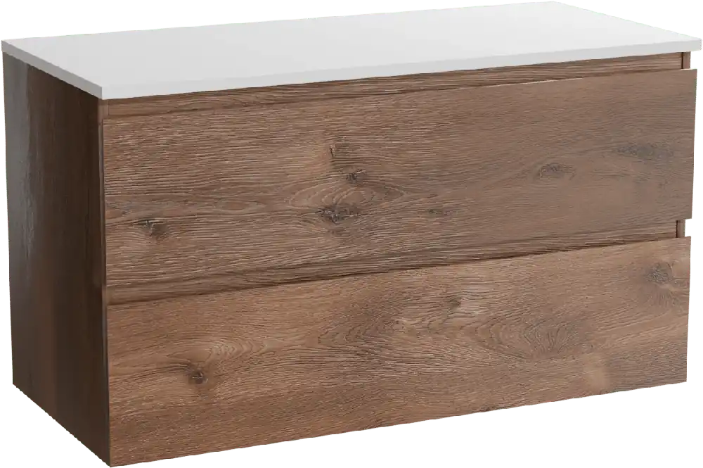 Linie Lado meuble salle de bains suspendu 100 x 46 cm chêne brun avec Lado tablette simple ou double en marbre composite blanc mat