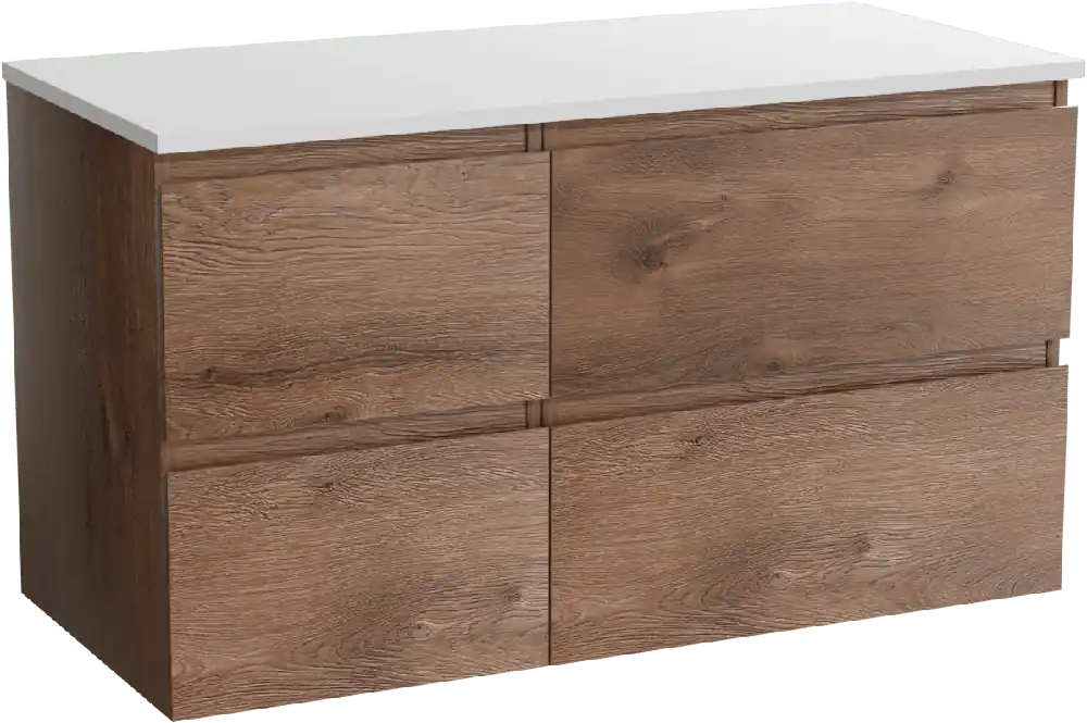 Linie Lado meuble salle de bains suspendu 100 x 46 cm chêne brun avec Lado tablette simple ou double en marbre composite blanc mat