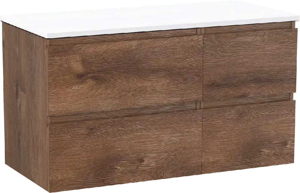 Linie Lado meuble salle de bains suspendu 100 x 46 cm chêne brun avec Lado tablette simple ou double en marbre composite blanc mat