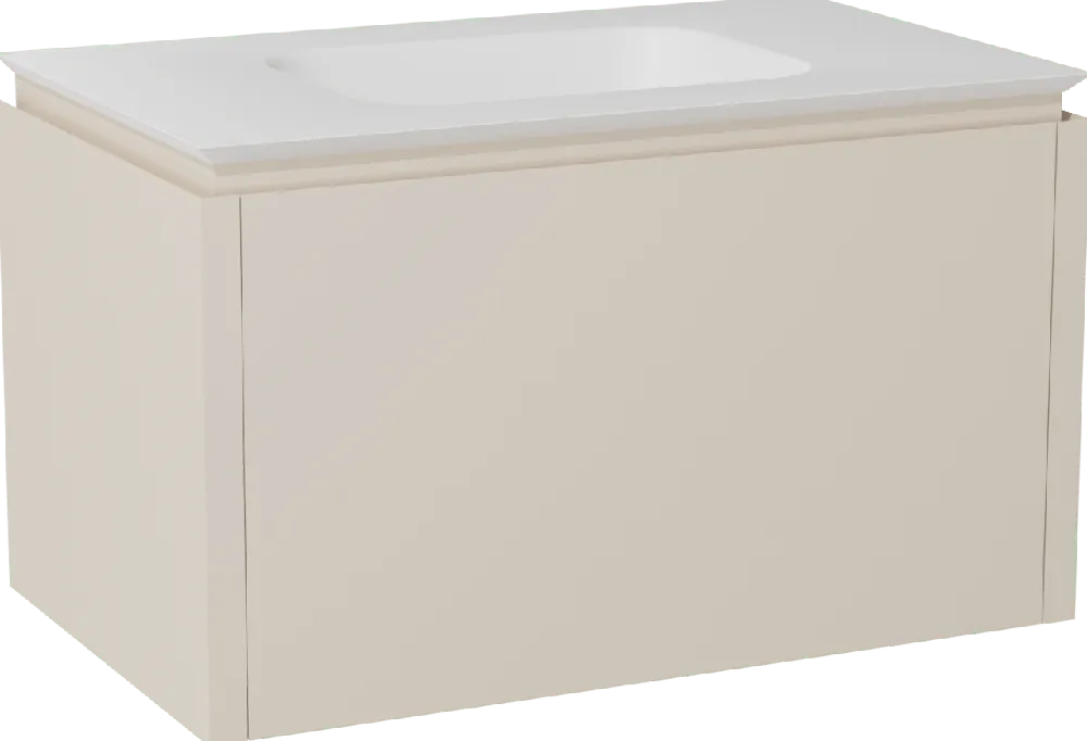 Balmani Eclips meuble salle de bains suspendu 90 x 55 cm Sandbeige avec Eclips plan simple en Solid Surface blanc mat