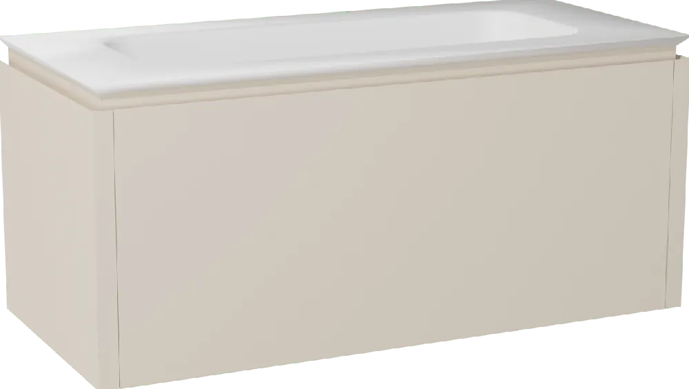 Balmani Eclips meuble salle de bains suspendu 120 x 55 cm Sandbeige avec Eclips plan simple en Solid Surface blanc mat