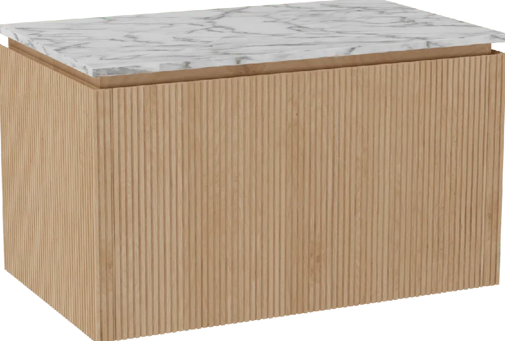 Balmani Eclips meuble salle de bains suspendu 90 x 55 cm Chêne naturelle avec Stretto tablette simple en Marbre Carrare, Nervure droite symétrique verticale