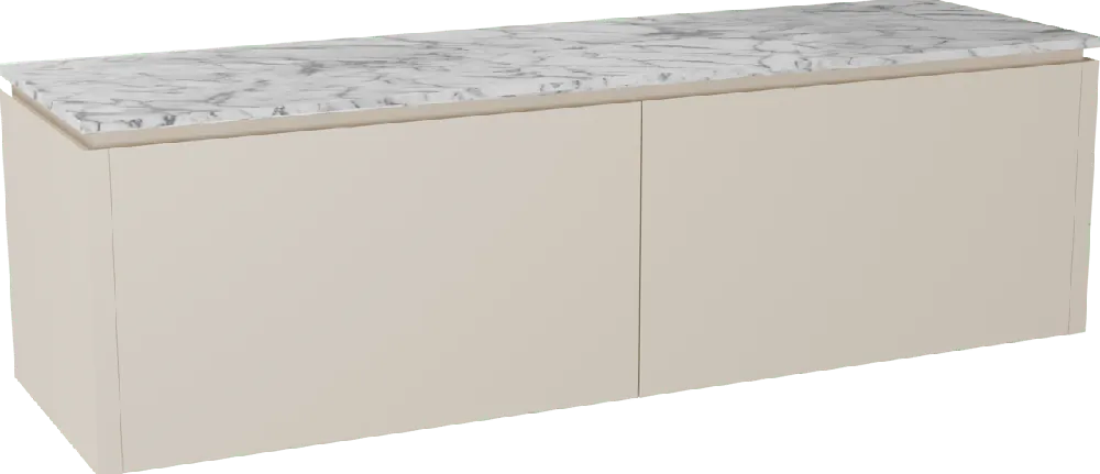 Balmani Eclips meuble salle de bains suspendu 180 x 55 cm Sandbeige avec Stretto tablette simple ou double vasque en Marbre Carrare