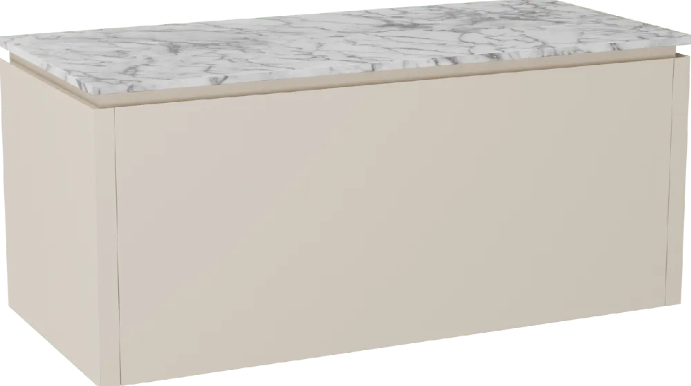 Balmani Eclips meuble salle de bains suspendu 120 x 55 cm Sandbeige avec Stretto tablette simple ou double vasque en Marbre Carrare