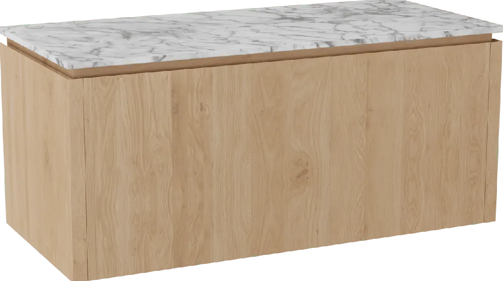 Balmani Eclips meuble salle de bains suspendu 120 x 55 cm Chêne naturelle avec Stretto tablette simple ou double vasque en Marbre Carrare