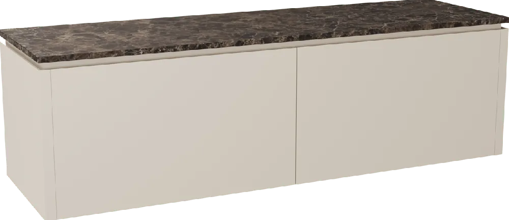 Balmani Eclips meuble salle de bains suspendu 180 x 55 cm Sandbeige avec Stretto tablette simple ou double vasque en Dark Emperador marbre