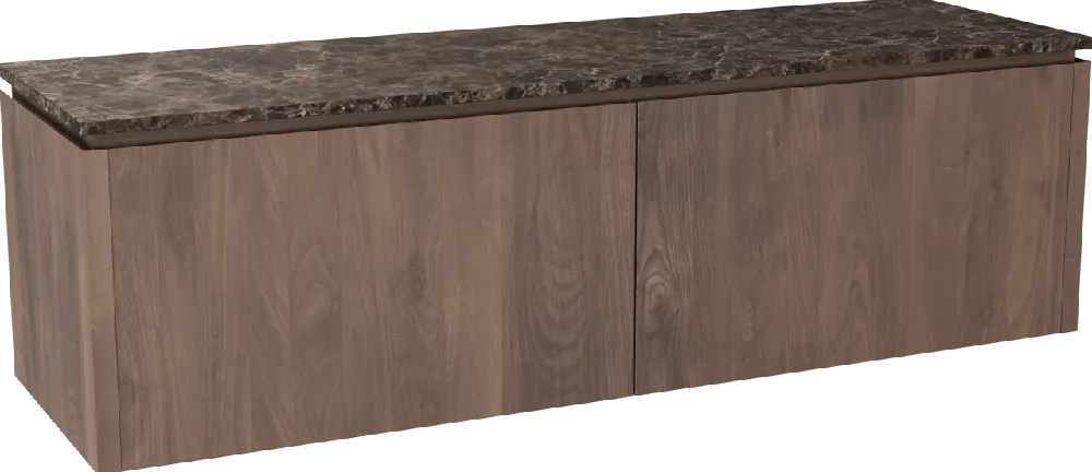 Balmani Eclips meuble salle de bains suspendu 180 x 55 cm Noyer américain avec Stretto tablette simple ou double vasque en Dark Emperador marbre