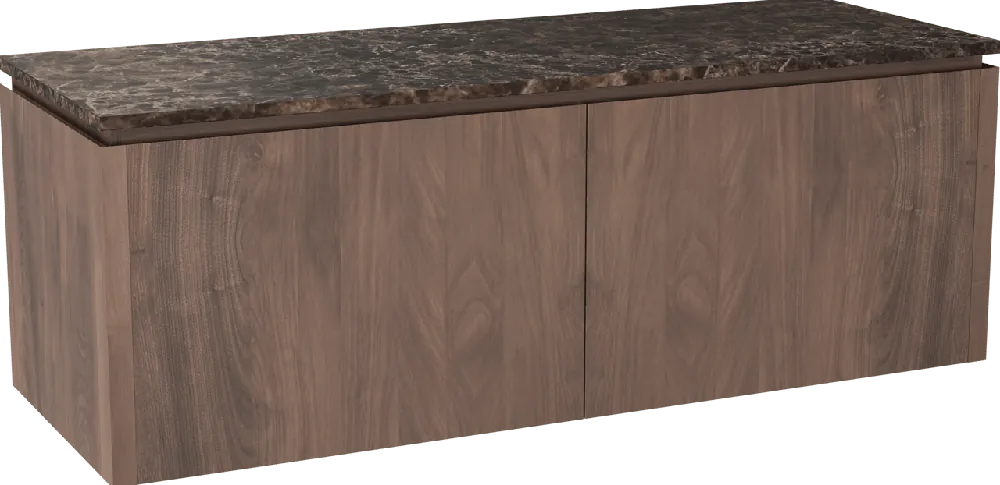 Balmani Eclips meuble salle de bains suspendu 150 x 55 cm Noyer américain avec Stretto tablette simple ou double vasque en Dark Emperador marbre