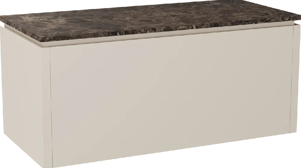 Balmani Eclips meuble salle de bains suspendu 120 x 55 cm Sandbeige avec Stretto tablette simple ou double vasque en Dark Emperador marbre