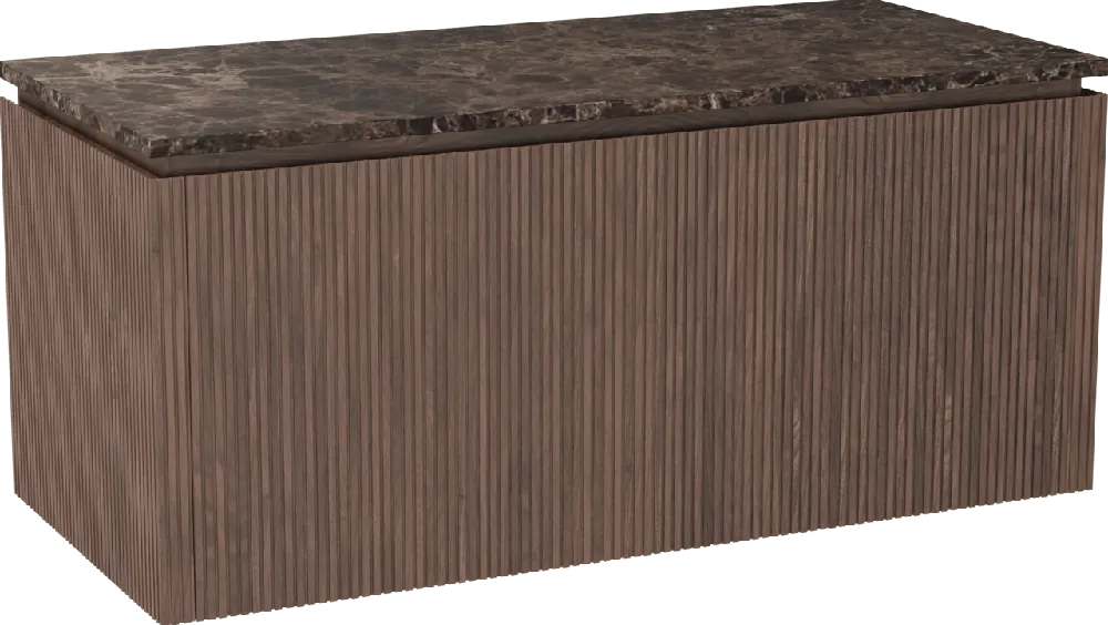 Balmani Eclips meuble salle de bains suspendu 120 x 55 cm Noyer américain avec Stretto tablette simple ou double vasque en Dark Emperador marbre, Nervure droite symétrique verticale