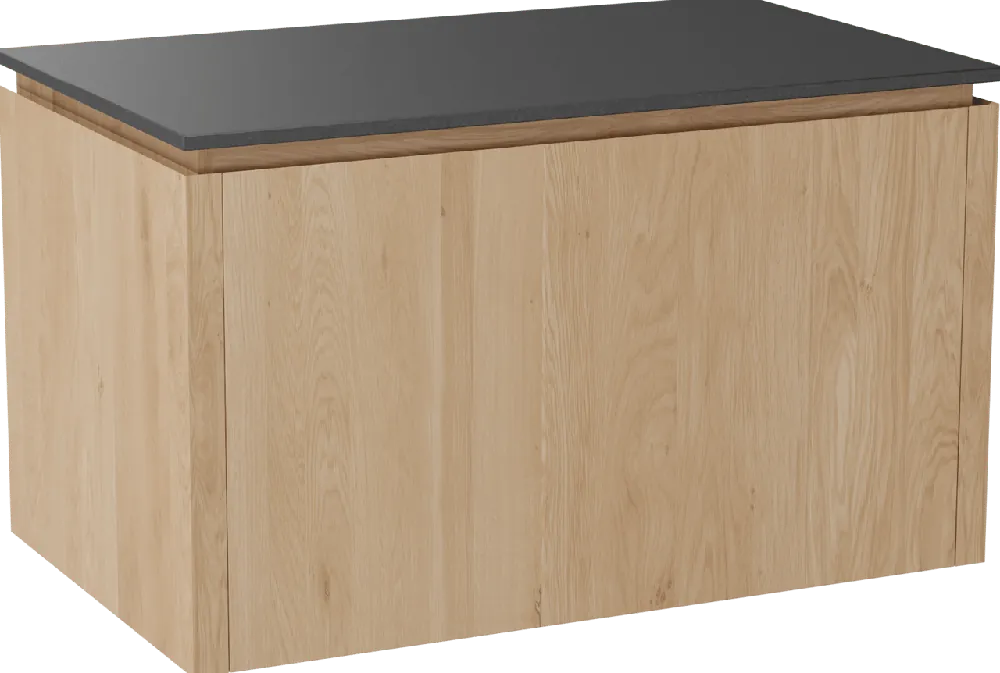 Balmani Eclips meuble salle de bains suspendu 90 x 55 cm Chêne naturelle avec Stretto tablette simple en Granit noir