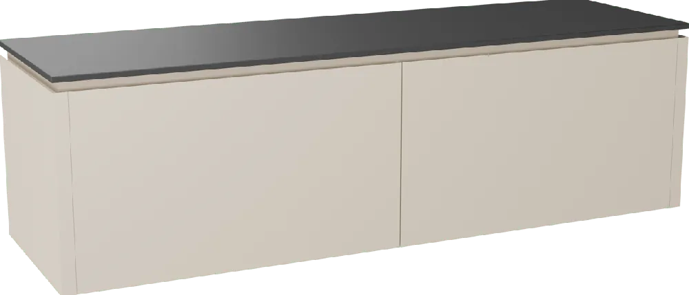 Balmani Eclips meuble salle de bains suspendu 180 x 55 cm Sandbeige avec Stretto tablette simple ou double vasque en Granit noir
