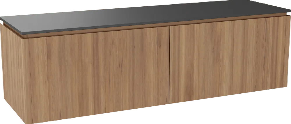 Balmani Eclips meuble salle de bains suspendu 180 x 55 cm Teck avec Stretto tablette simple ou double vasque en Granit noir