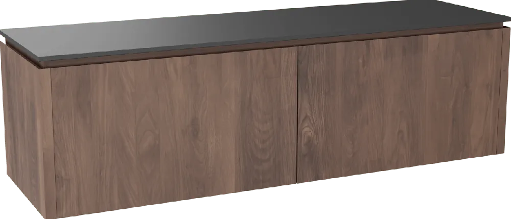 Balmani Eclips meuble salle de bains suspendu 180 x 55 cm Noyer américain avec Stretto tablette simple ou double vasque en Granit noir