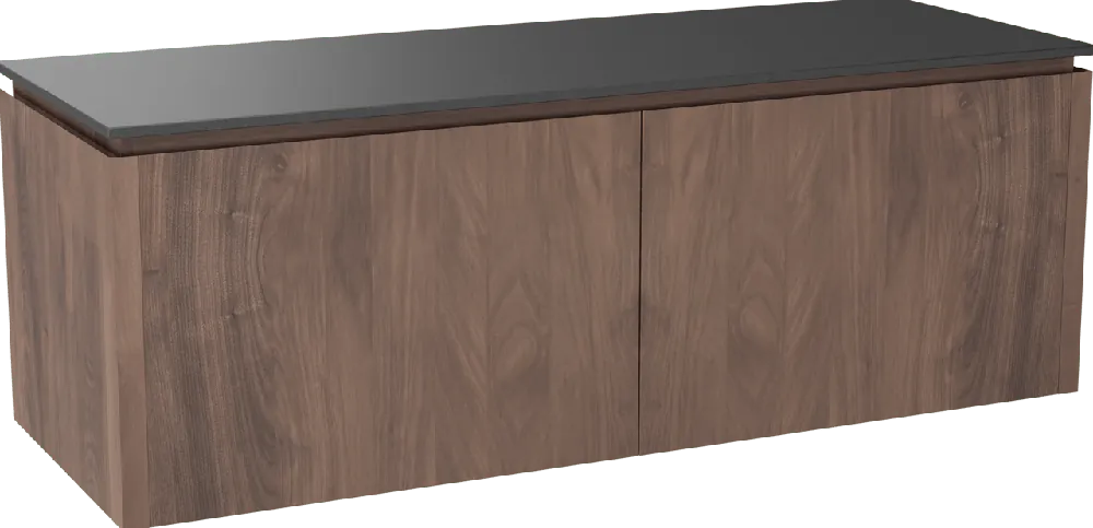 Balmani Eclips meuble salle de bains suspendu 150 x 55 cm Noyer américain avec Stretto tablette simple ou double vasque en Granit noir