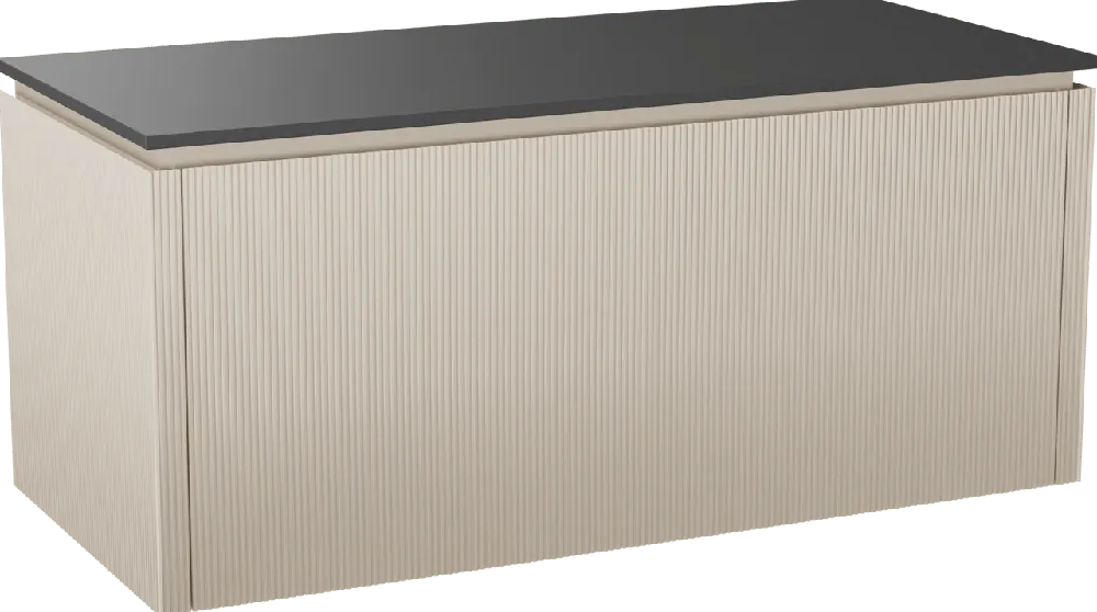Balmani Eclips meuble salle de bains suspendu 120 x 55 cm Sandbeige avec Stretto tablette simple en Granit noir, Nervure droite symétrique verticale