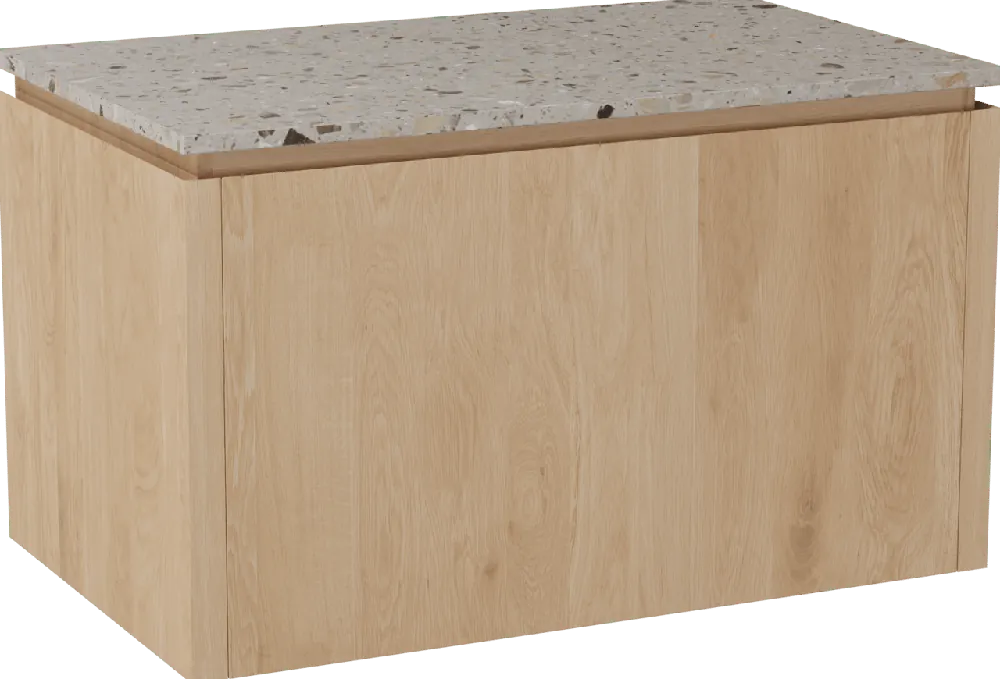Balmani Eclips meuble salle de bains suspendu 90 x 55 cm Chêne naturelle avec Stretto tablette simple en Terrazzo greige