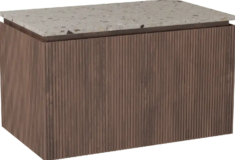 Balmani Eclips meuble salle de bains suspendu 90 x 55 cm Noyer américain avec Stretto tablette simple en Terrazzo greige, Nervure droite symétrique verticale