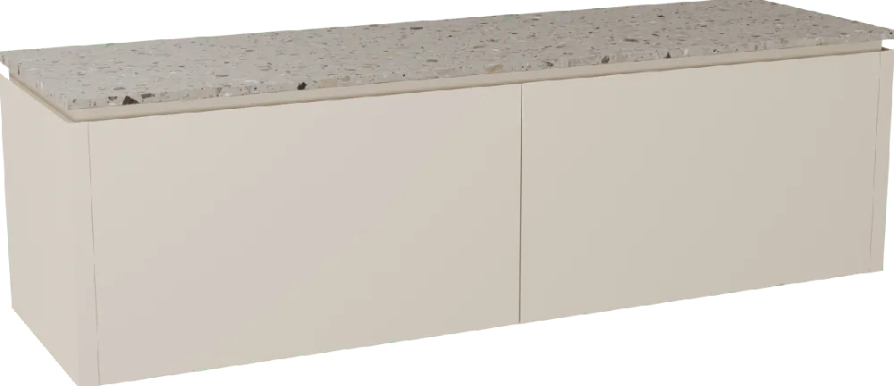 Balmani Eclips meuble salle de bains suspendu 180 x 55 cm Sandbeige avec Stretto tablette simple ou double vasque en Terrazzo greige