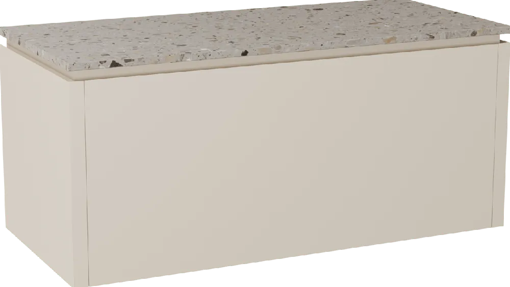Balmani Eclips meuble salle de bains suspendu 120 x 55 cm Sandbeige avec Stretto tablette simple ou double vasque en Terrazzo greige