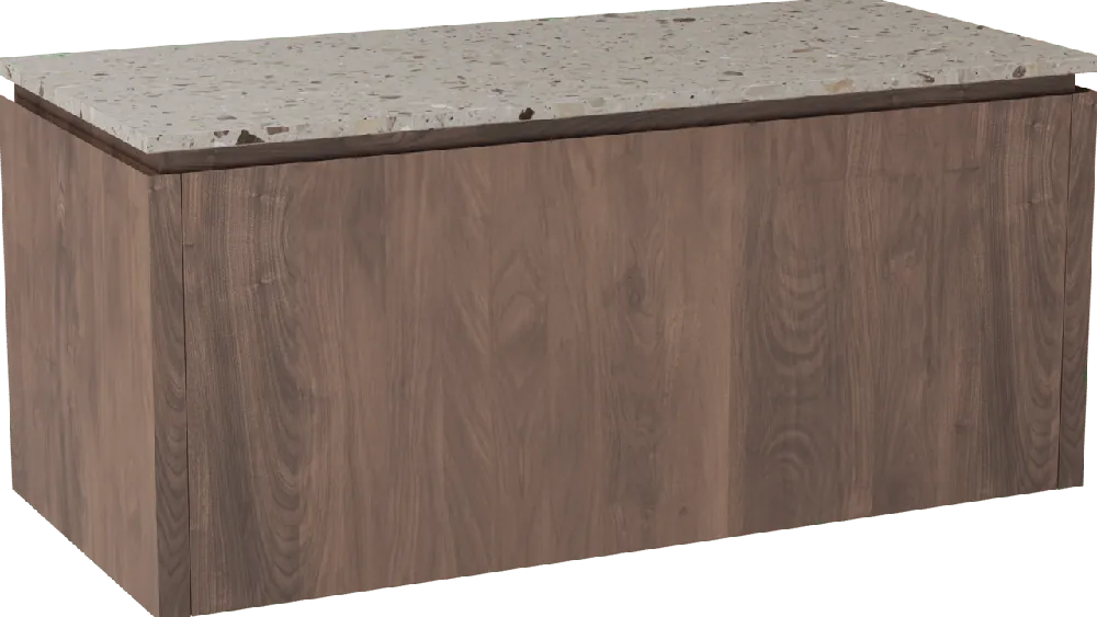 Balmani Eclips meuble salle de bains suspendu 120 x 55 cm Noyer américain avec Stretto tablette simple ou double vasque en Terrazzo greige
