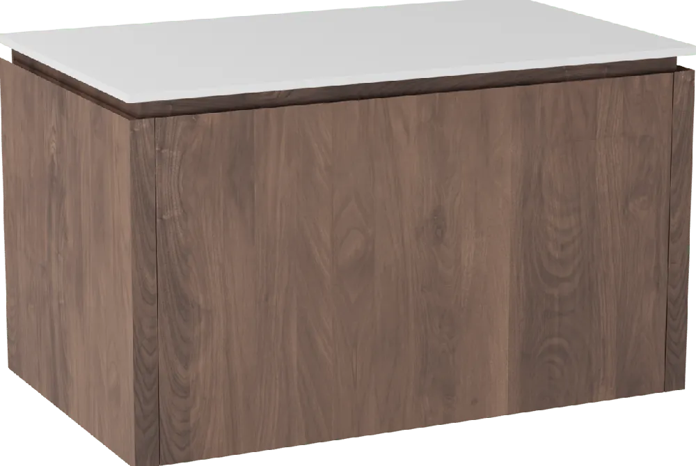 Balmani Eclips meuble salle de bains suspendu 90 x 55 cm Noyer américain avec Stretto tablette simple en Solid Surface blanc mat