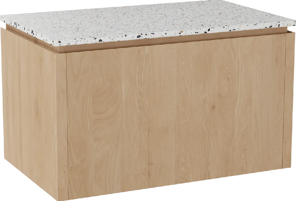 Balmani Eclips meuble salle de bains suspendu 90 x 55 cm Chêne naturelle avec Stretto tablette simple en Bianco Nero Terrazzo